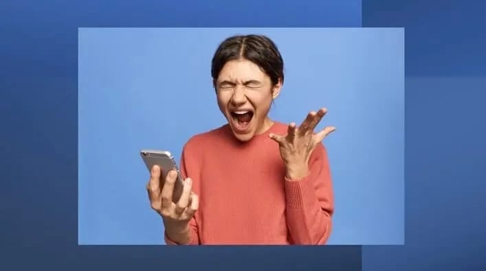 Screaming person with smartphone