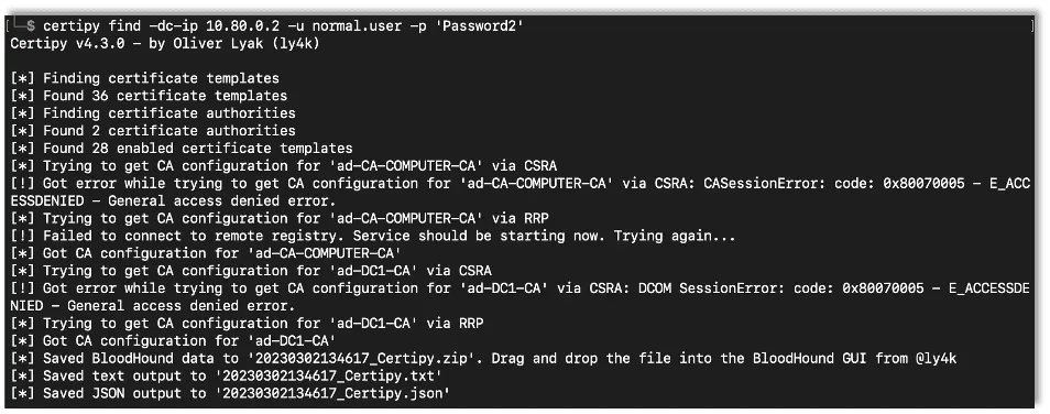 Using Certipy to find an ADCS Certificate Authority Server