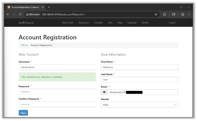 Registering a Standard User Account