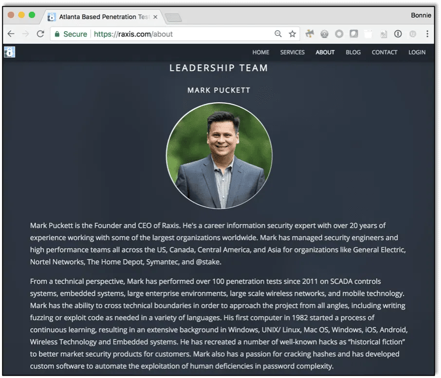 Webpage Showing Entire Raxis Leadership Team