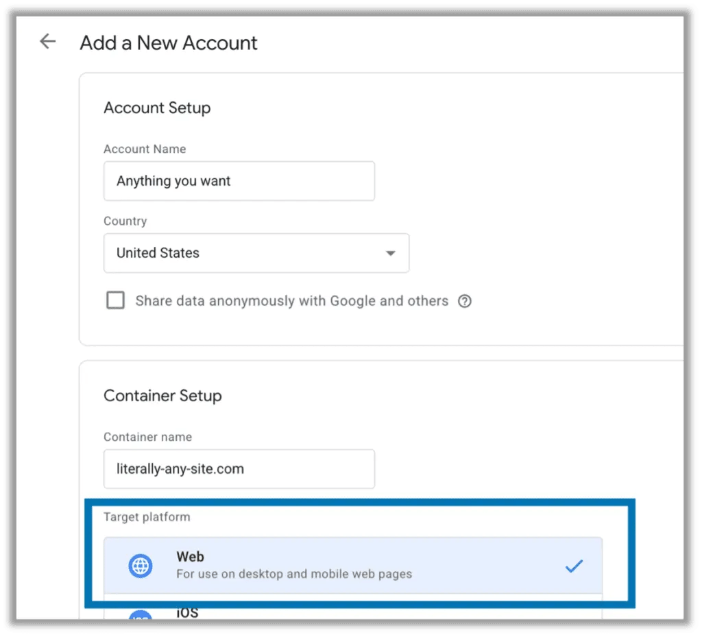 Account on tagmanager.google.com