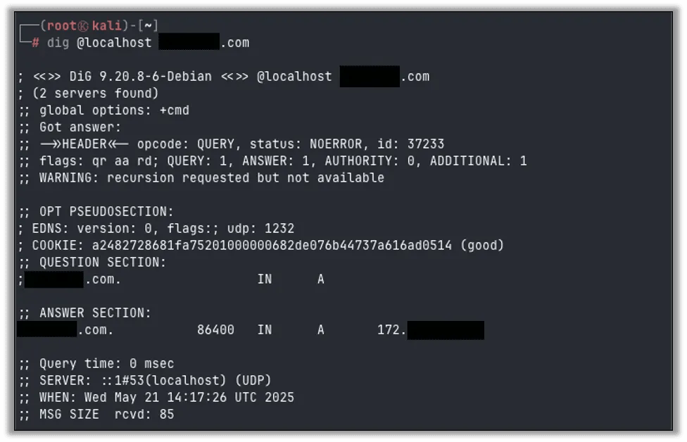Use dig to confirm the server is working 