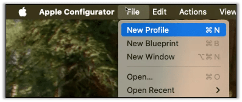 Creating a new profile in Apple Configurator