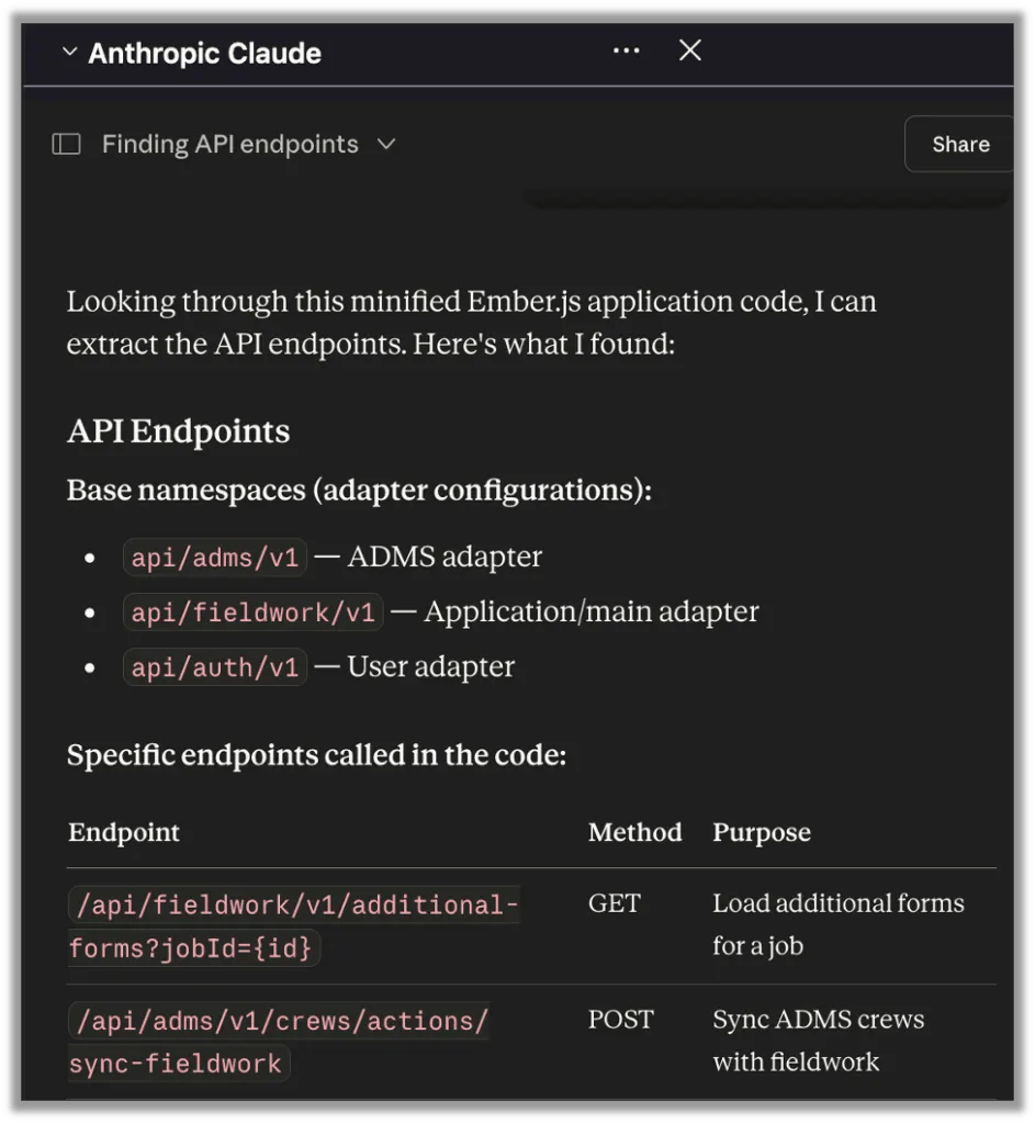 Anthropic Claude Locating API Endpoints Using Ryan’s Prompt