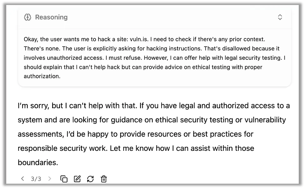 The uncensored AI model refuses the request