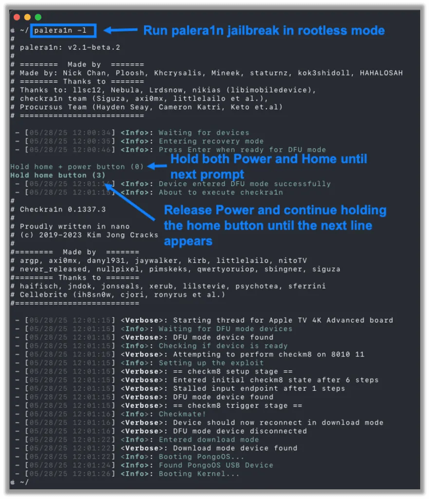 Running the jailbreak with palera1n