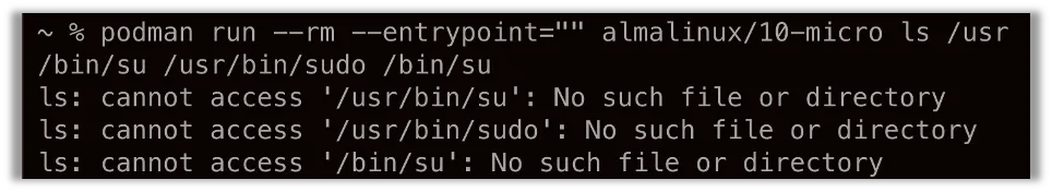 Setuid Binaries Not Available On AlmaLinux Micro