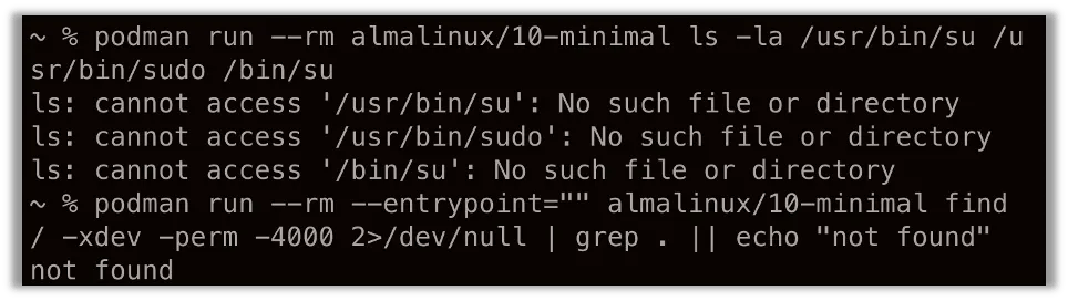 Setuid Binaries Not Available on AlmaLinux Minimal