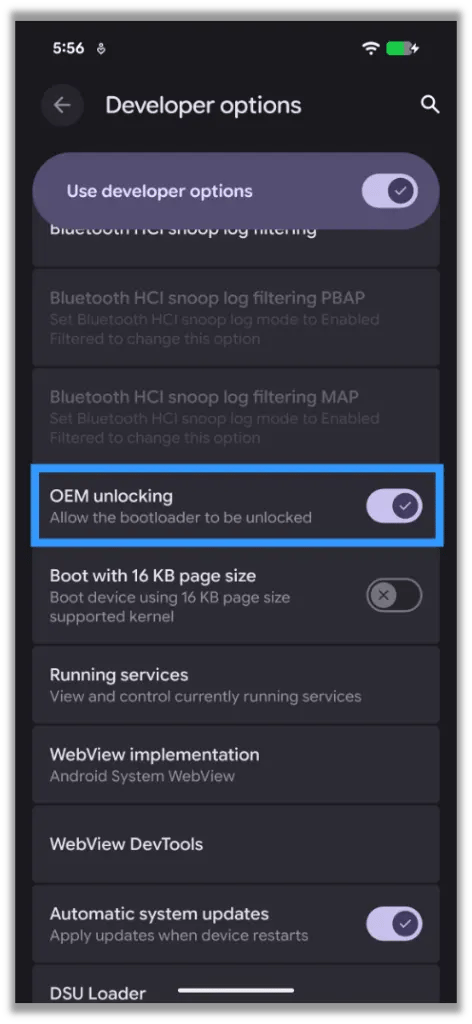 Enabling OEM Unlocking