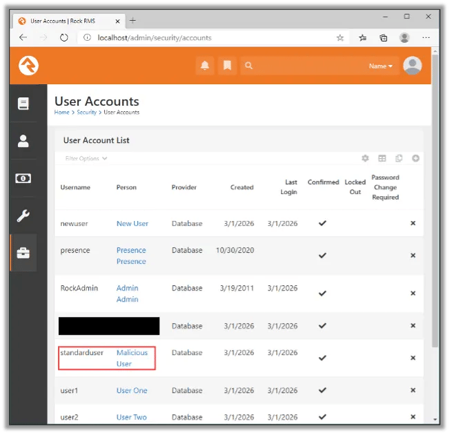 Admin User Viewing Malicious Standard User’s Profile