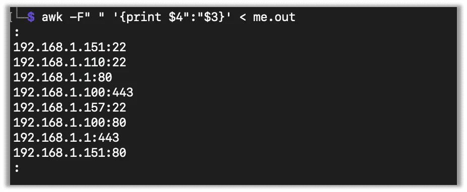 Using awk to clean up masscan results